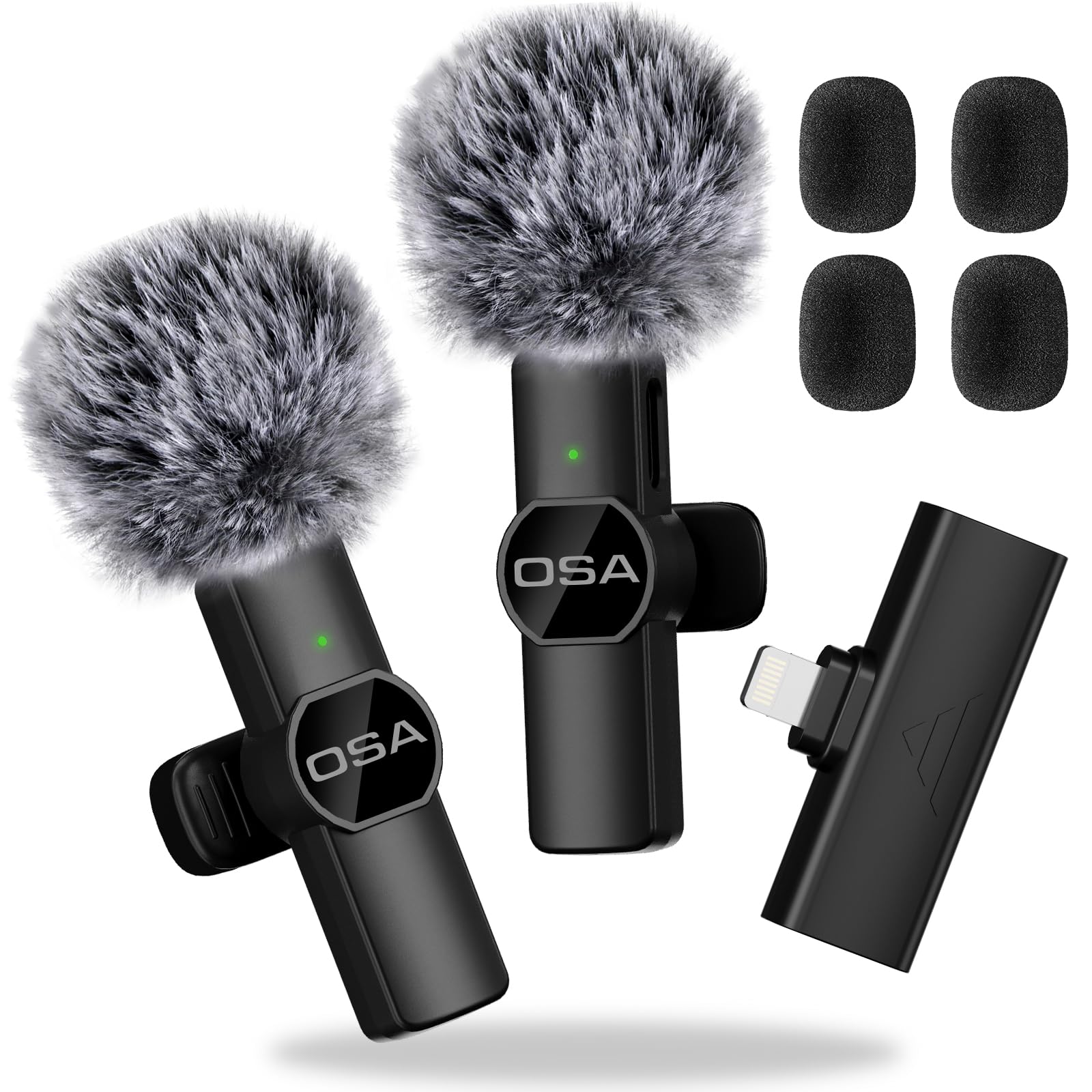 OSA Lavalier Wireless Microphone for iPhone and iPad, 2 Pack Mobile Microphone Mini Lapel Mic with DSP Noise Cancelling, 65ft Range, for Video Recording, Interview, Vlog (for iPhone 14 and Below)