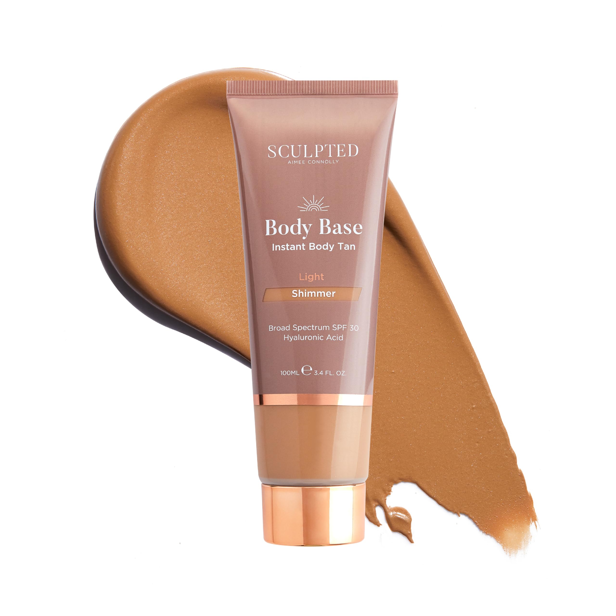 Body Base Instant Tan from Sculpted by Aimee 100ml - Water-Resistant, Hydrating, Luminous Lotion with SPF30 for an Instant Natural Tan (Light Shimmer)