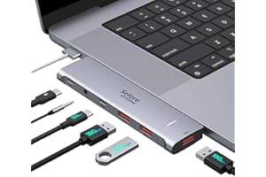 SELORE&S-GLOBAL USB C Adapter for MacBook Pro/Air M1 M2 2023 2022 2021 13" 15" 16",USB C Hub 6 in 2 MacBook Pro Accessories with 10Gbps 3*USB 3.1,USB C Data Transfer,3.5mm Audio and 100W Thunderbolt 3 PD Port