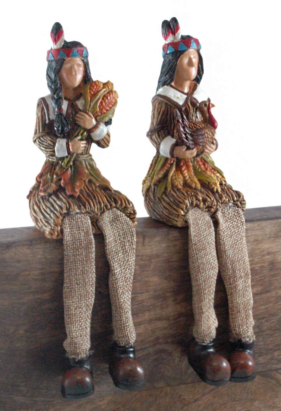 b+B Native American Indian Couple Autumn Shelf Sitter Figurines - Set of 2