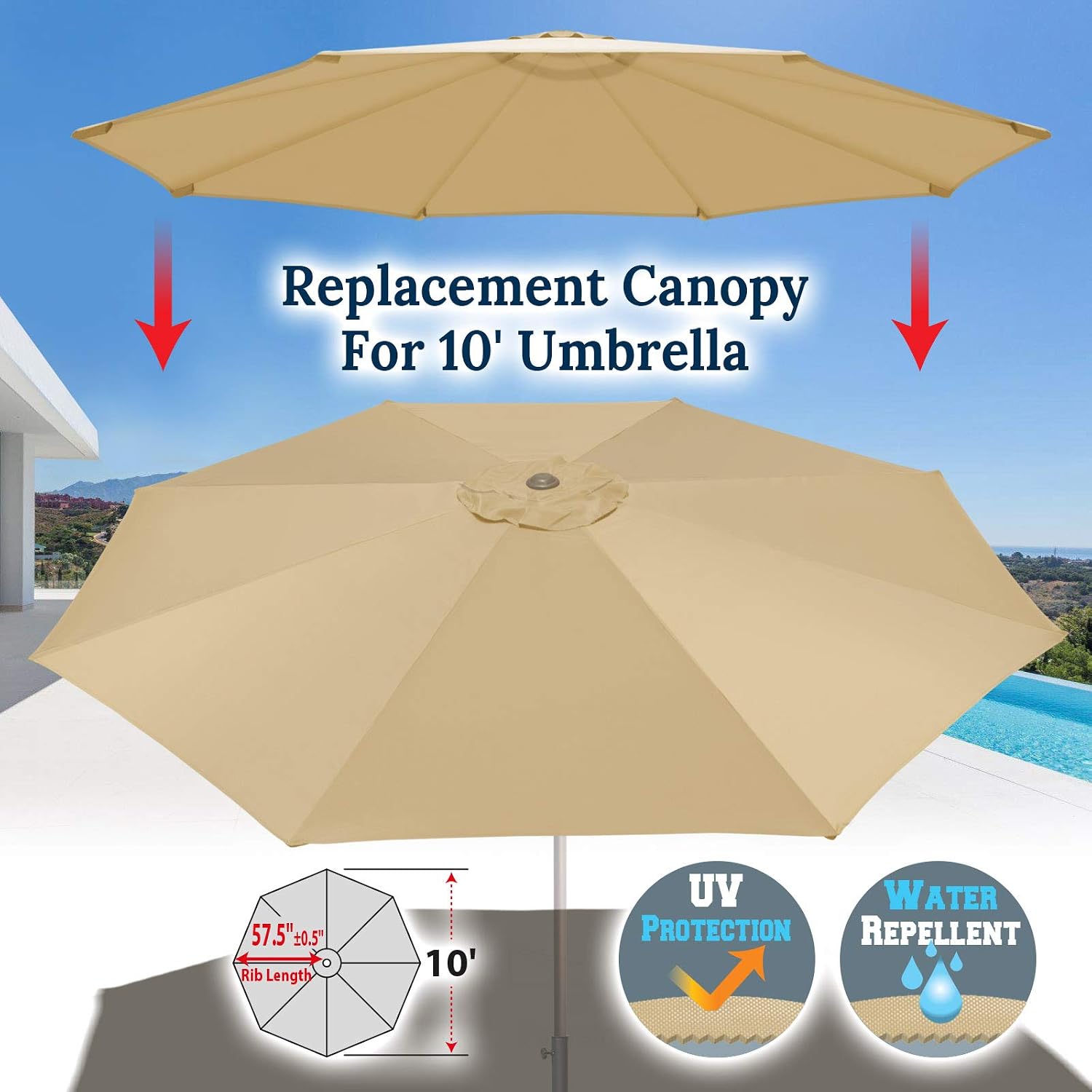 Patio Lawn Garden Umbrella Covers Off White Benefitusa 10 Umbrella Canopy Top Cover Patio Replacement Top Cover 8 Ribs Outdoor Sunshade