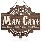 OLMIXA Man Cave Wooden Sign (12.3x10.2 inch), Vintage Man Cave Welcome Door Hanger, Gift for Men Him Dad Farther Day, Decorative Hanging Signs for Gaming Room Home Bar Decor
