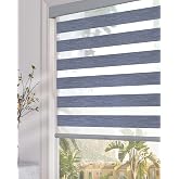 Persilux Blackout Cordless Zebra Blinds for Windows (34" W x 64" H, Dark Grey) with Upgraded Cassette Room Darkening Dual Layers Sheer Shades Thermal Insulated Window Roller Blinds for Home
