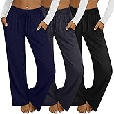 Velvelhall 3 Pack Women's Wide Leg Yoga Pants, Casual Drawstring Sweatpants Elastic Waist Loose Lounge Pants with Pockets