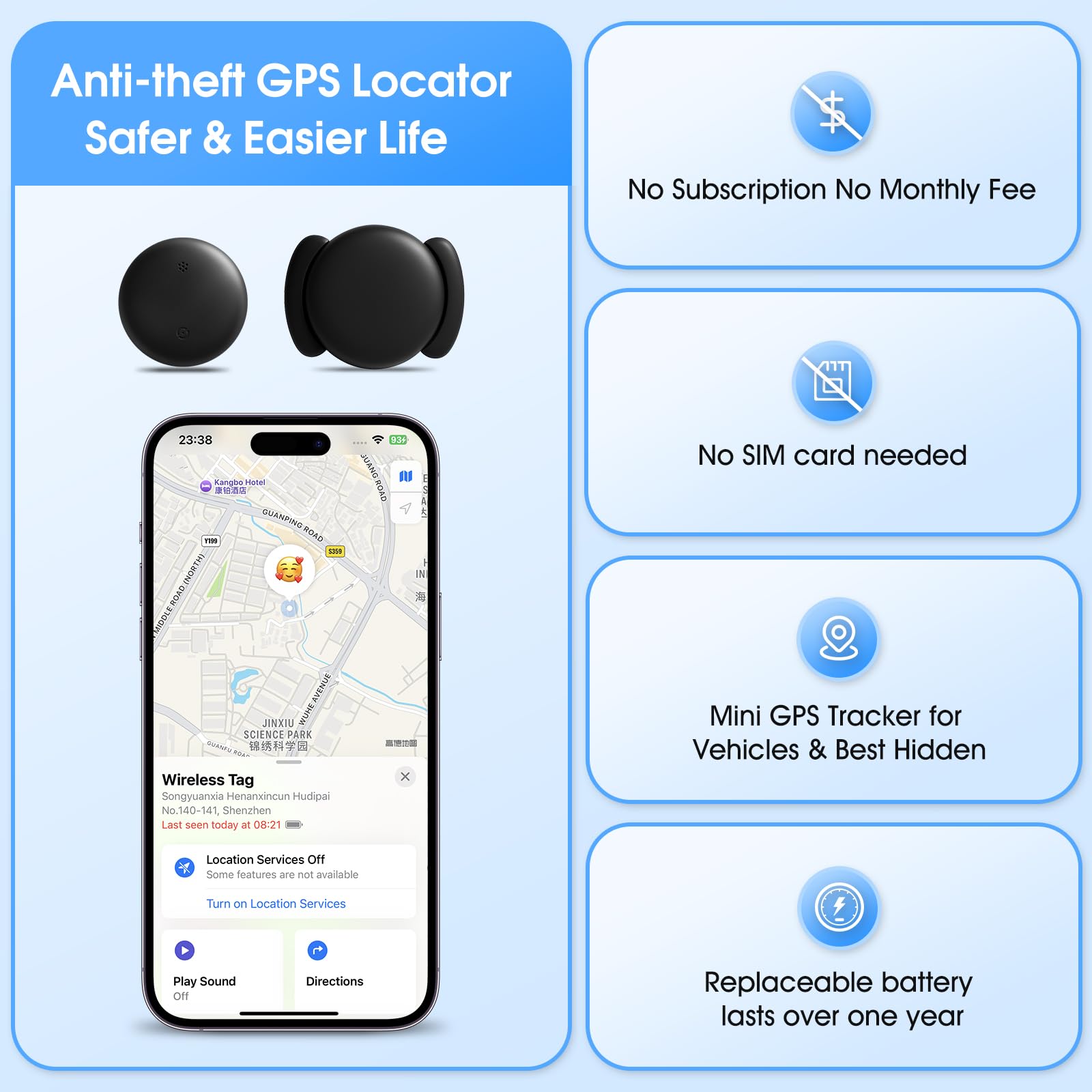 Mini GPS Tracker for Vehicles (iOS Only), Hidden Car Location Tracker with Magnetic Case, Car Vehicle Locator Smart Tracker Tag Item Finder Global Tracking Works with Find My No Monthly Fees, Black