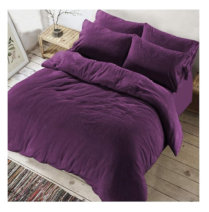 Luxury Purple Single Teddy Bear Fleece Duvet Cover Set With Fleece