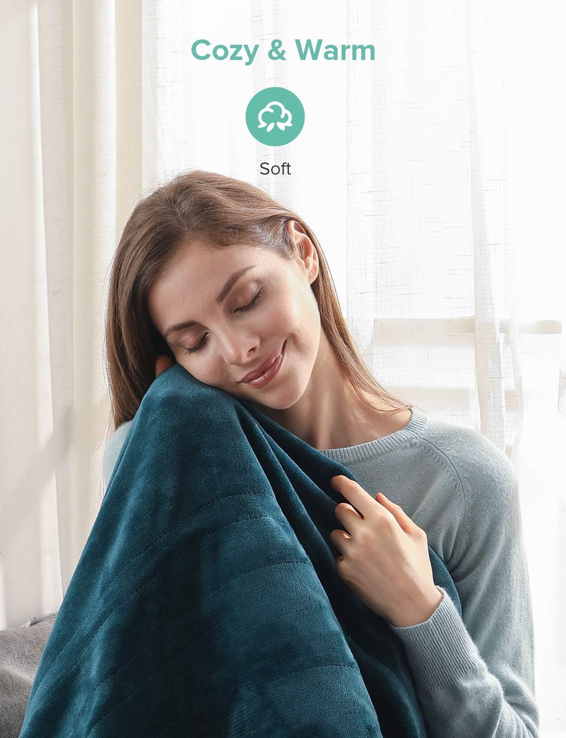 Sable Heated Blanket Electric Throw, 50" x 60" Full Body Size Fast Heating Blankets Flannel, 10 Heating Levels 3 Hours Auto-Off ETL Certified Machine Washable (Blue): Home & Kitchen