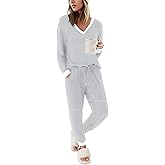 Ekouaer Womens Jogger Pajama Sets Long Sleeve Top and Pants Lounge Sets Soft Sleepwear with Pockets
