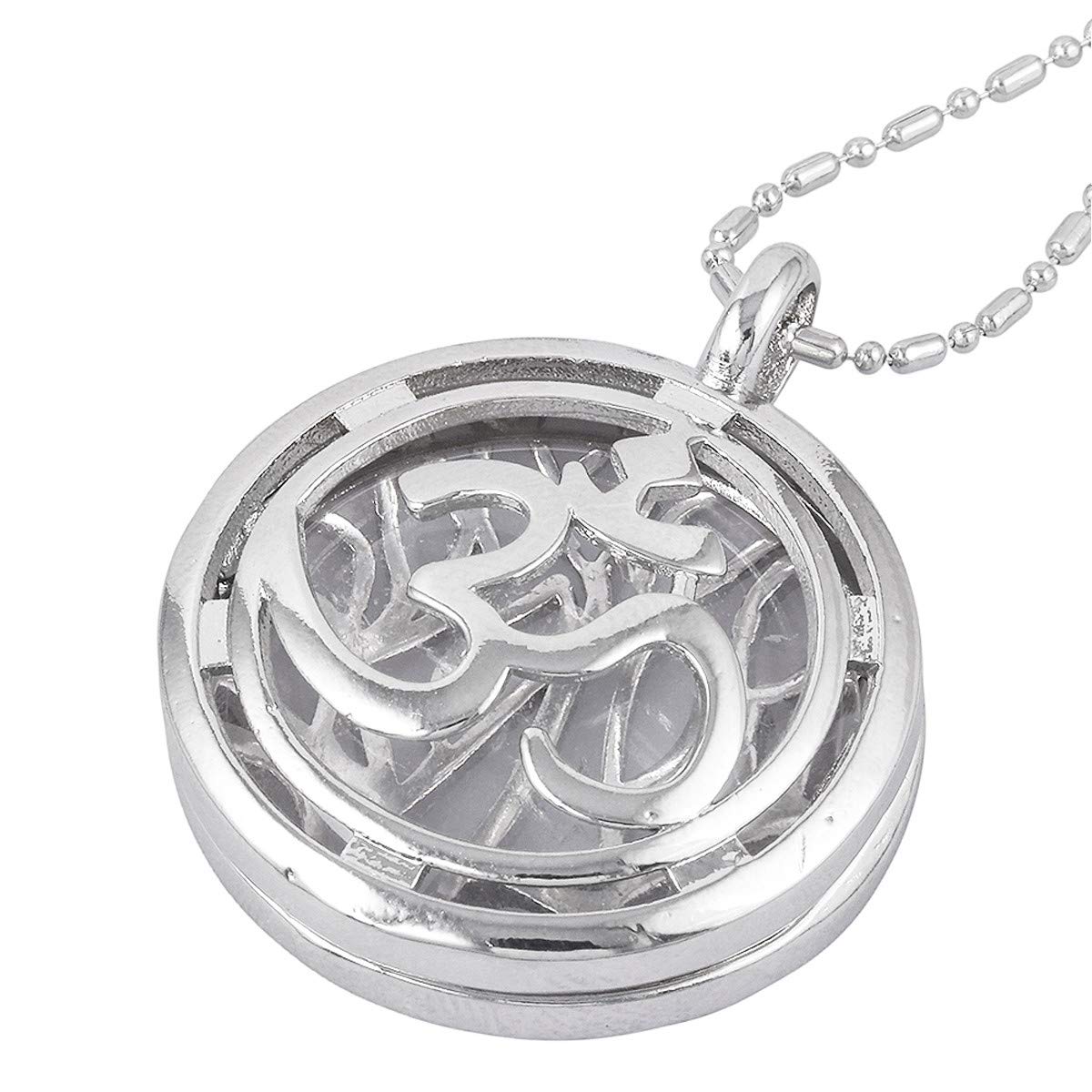 Nupuyai Rock Crystal Stone Hollow Crown Chakra Pendant Necklace for Women Men, Protection Round Stone Pendant with Chain