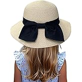 Jastore Little Kids Girls Boys Summer Straw Sun Hat Wide Brim Bowknot Floppy Beach Sun Hat