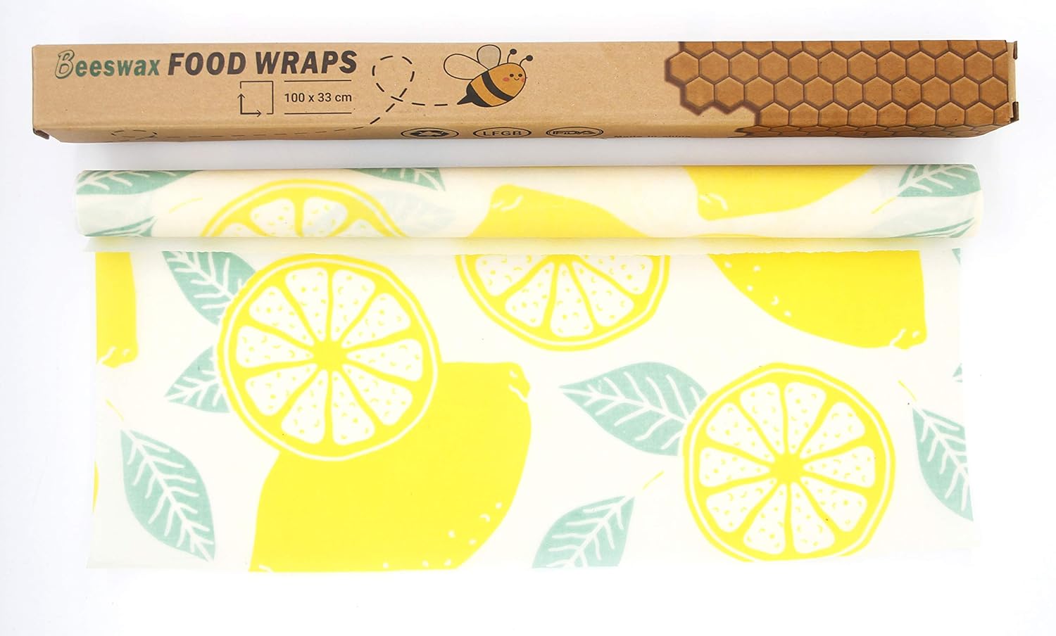 Reusable Beeswax Food Wrap Roll, 13”x 39” Eco Friendly Washable Beeswax Wrap Roll, Organic Sustainable Plastic Free Food Storage (Lemon Pattern)
