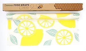 Reusable Beeswax Food Wrap Roll, 13”x 39” Eco Friendly Washable Beeswax Wrap Roll, Organic Sustainable Plastic Free Food Storage (Lemon Pattern)
