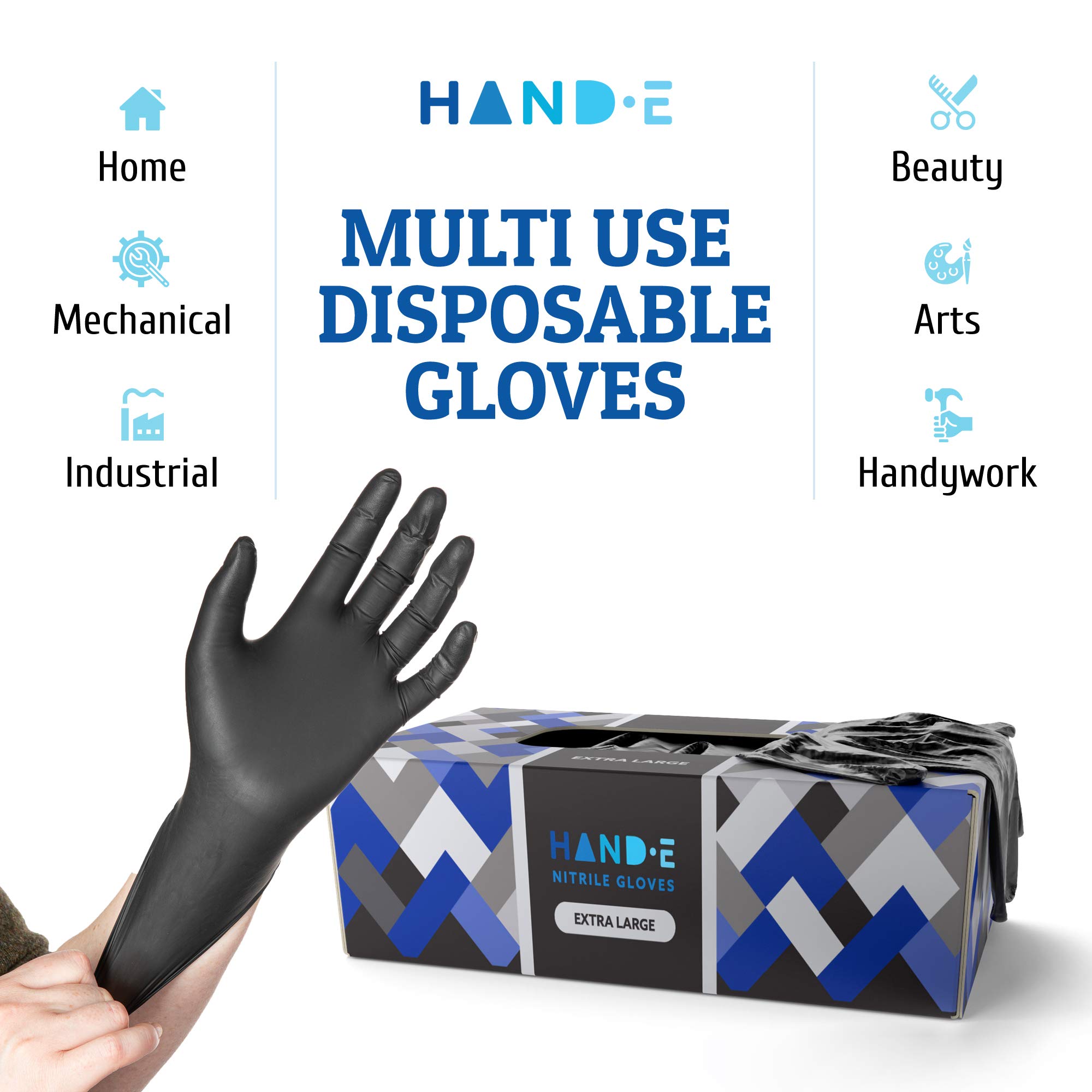 Hand-E Touch Black Nitrile Medical Gloves - Extra Thick 5 Mil, Disposable, Medium, 200 Count - Surgical, Latex Free, Powder Free Exam Gloves