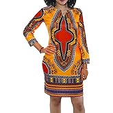 Women's Bodycon Dashiki African Midi Dresses Bohemian Vintage Club Dress with Pocket