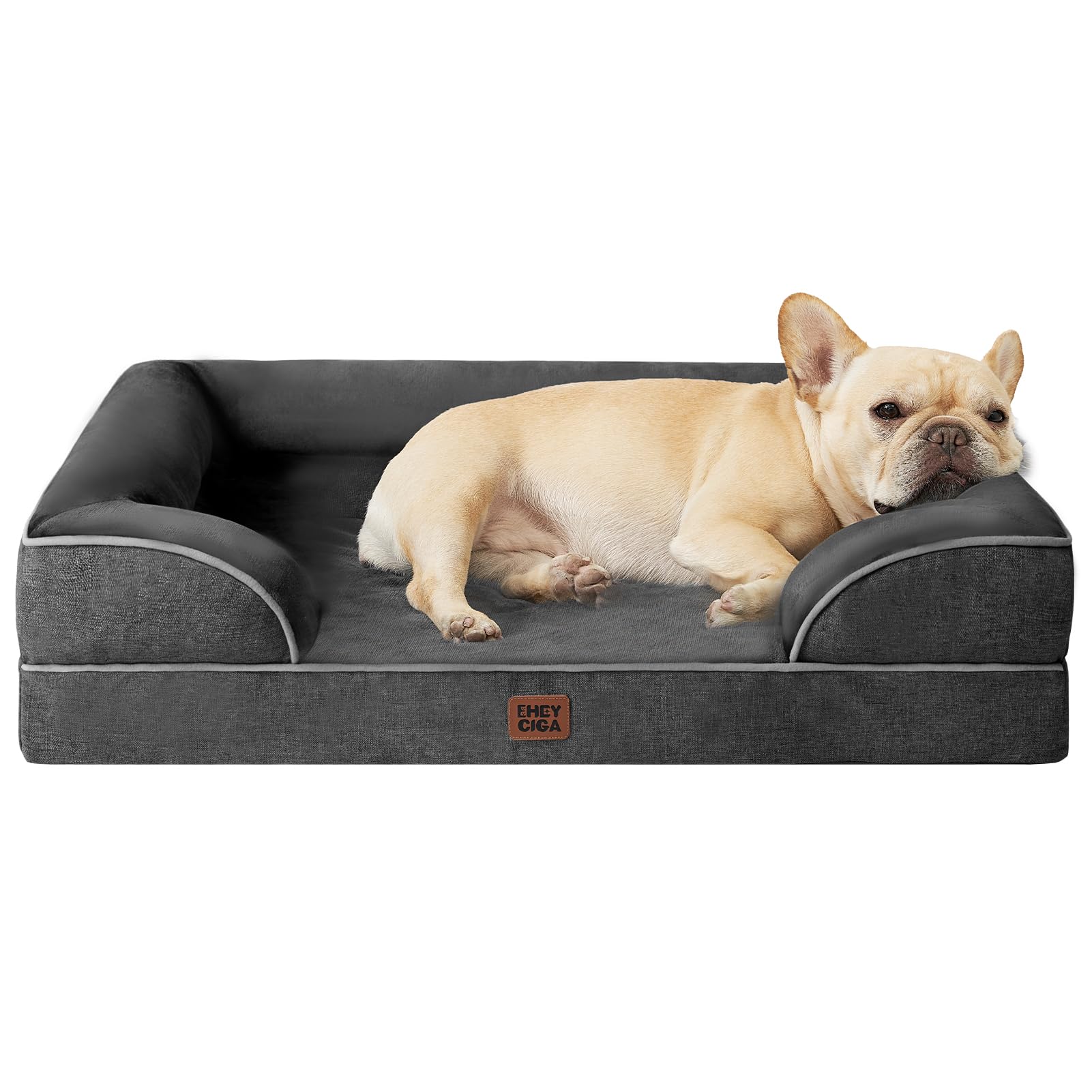 Photo 1 of EHEYCIGA Orthopedic Dog Bed for Medium Dogs, Waterproof Memory Foam Medium Pet Beds with Sides, Non-Slip Bottom and Egg-Crate Foam Dog Couch Bed with Washable Removable Cover, Dark Grey