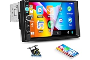 [Upgrade] Single Din Touch Screen Car Radio with Wireless Carplay and Android Auto,7 Inch HD IPS Touch Screen 1 Din Car Stere