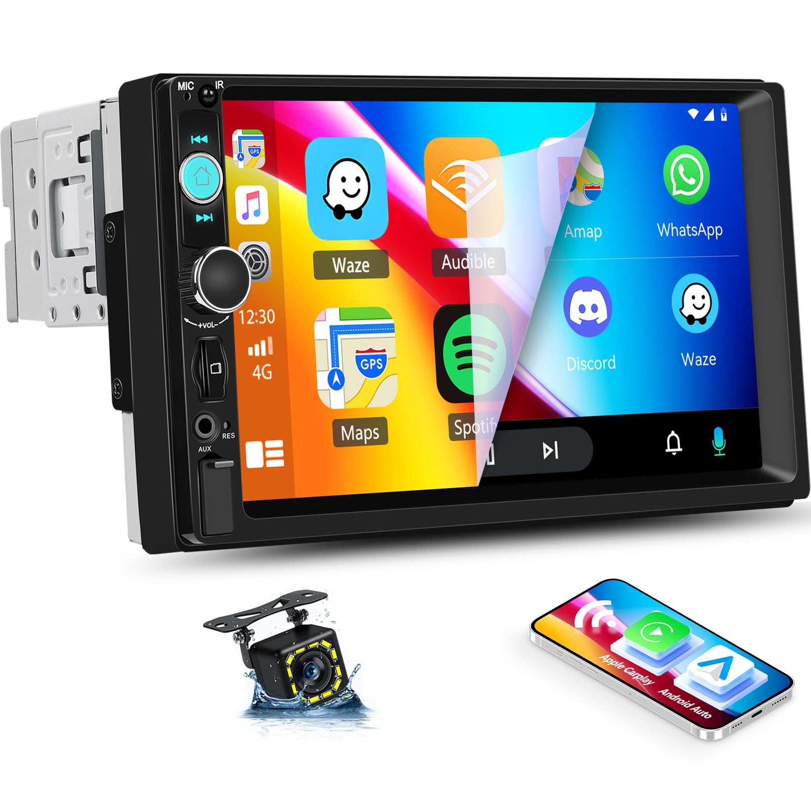 Photo 1 of [Upgrade] 7 Inch Single Din Touch Screen Car Radio with Wireless Carplay and Android Auto, HD IPS Touch Screen 1 Din Car Stereo with Bluetooth 5.1,Mirror Link,FM Radio,SWC,USB EQ Backup Camera