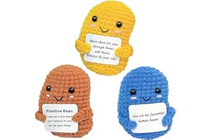 Krinisou Crochet Positive Coffee Bean Set, 3PCS Emotional Support Crocheted Vegetable with Inspirational Card, Mini Cheer Up Gifts for Women Friends Her