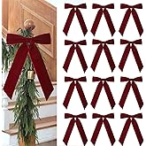 Celltestria 12pcs Christmas Bow Ornament 6.7x9.4 Inch Velvet Wreath Bows Xmas Tree Topper Ribbon Hanging Bows for Christmas Holiday Home Outdoor Indoor Party Garland Crafts Decoration(Wine Red)