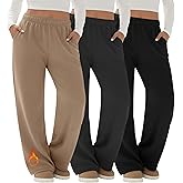 Velvelhall 3 Pack Women's Fleece Plus Size Wide Leg Sweatpants Lined Baggy Pants Drawstring Casual Joggers with Pockets