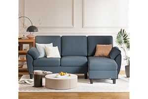 Pingliang Home 79" Convertible Sectional Sofa, Small L Shaped 3-Seat Couch with Reversible Chaise, Modern Linen Sofas Couches for Living Room, Apartment and Small Space, Dark Grey