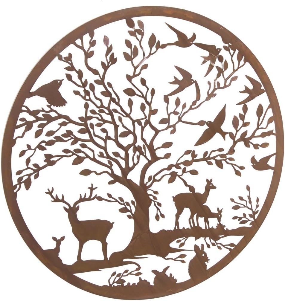 F&G Supplies Metal Woodland Deer Wall Art Screen 1m Diameter Rustic Steel