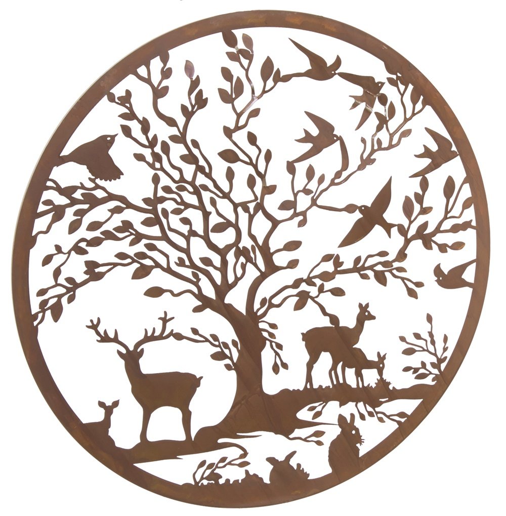 F&G Supplies Metal Woodland Deer Wall Art Screen 1m Diameter Rustic Steel
