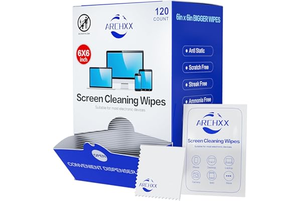 Screen Wipes for Electronics, 120 Count 6"×6" 15×15cm Pre-Moistened Screen Cleaner for Screens, Computer,Laptop,Tablet,Phone,