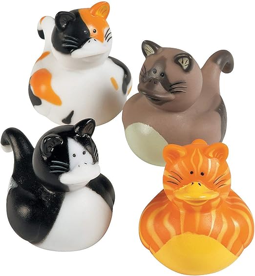 cat with rubber ducks