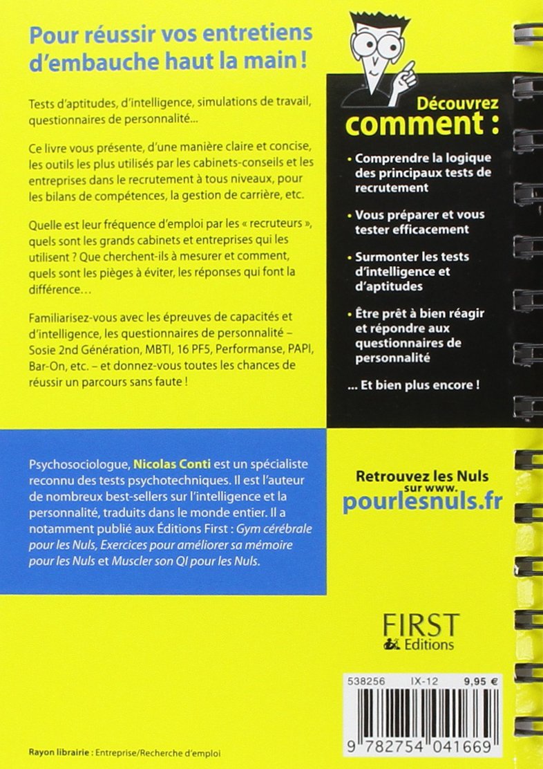 Amazon Fr Tests Psychotechniques Pour Les Nuls Conti Nicolas Livres