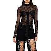 Forever 21 Womens Mesh Polka Dot Mock Neck Top