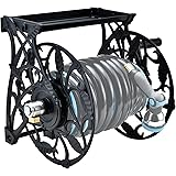 PinWheel Garden Hose Reel Wall Mount, Neverleak System Metal Wall Mount Water Hose Reel with Crank, Holds 125 FT 5/8-Inch Hos