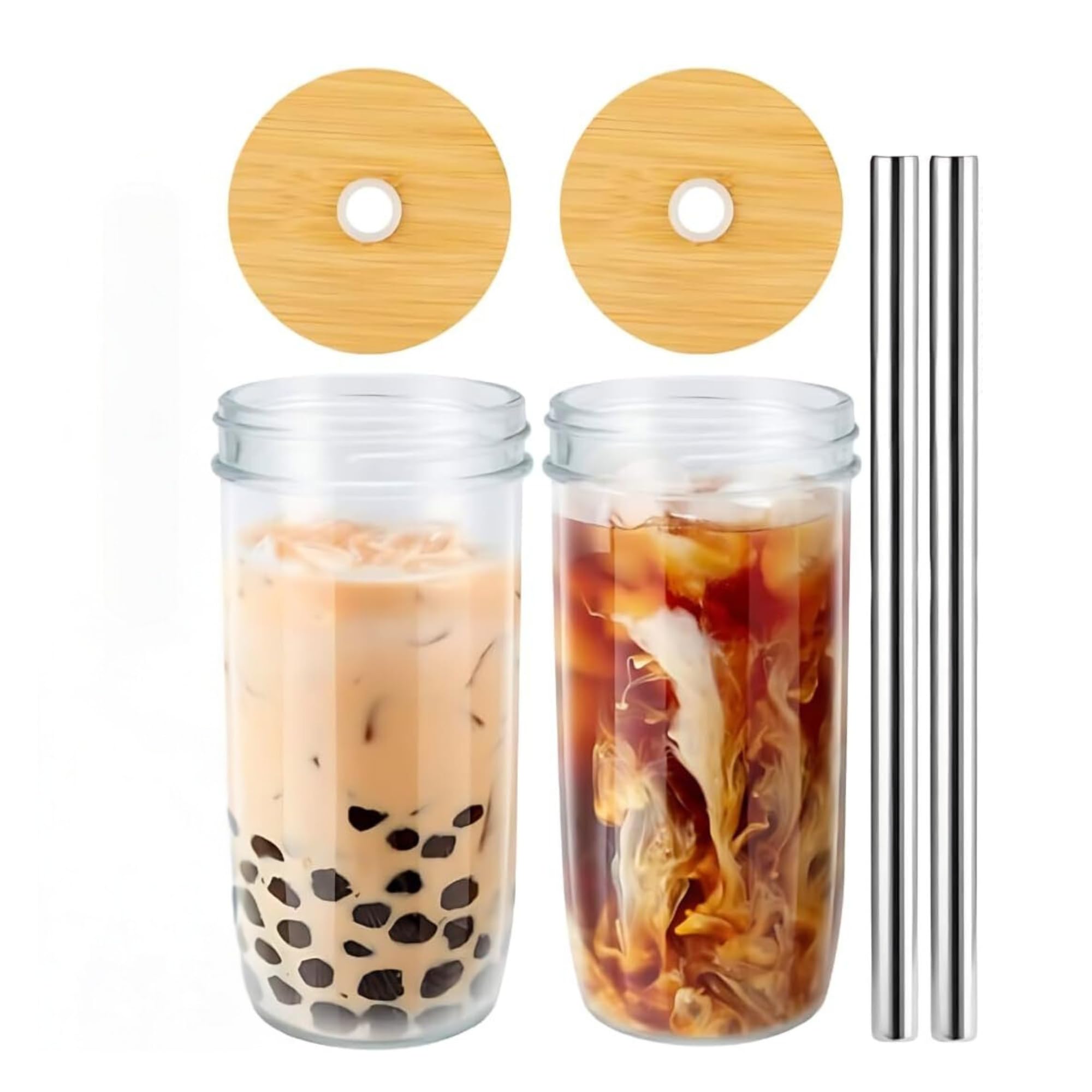 Premium Mason Jar Glass Tumblers with Sealable Lids - Reusable, Durable, and Versatile Iced Coffee Cups - Perfect for Bubble Tea, Smoothies, and Juice