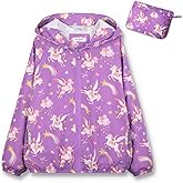 nowpith Girls Lightweight Hooded Jacket Kids Water-Resistant Windbreaker Printed Jacket,4-12Y