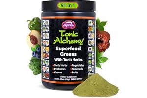 Dragon Herbs Tonic Alchemy Superfood Greens Powder with 91 Ingredients: Tonic Herbs, Ashwagandha, Mushrooms, Probiotics, Super Greens, Seaweeds, Fruits, Vegetables, Spirulina - 30 Servings