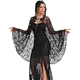GORAIS Black Lace Hooded Cape Short Sheer Cloak Halloween Cosplay Costume for Women