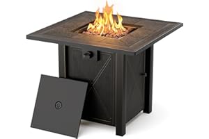 HOTEAGLE 30" Propane Fire Pit with Premium Ceramic Tabletop, 50000 BTU Powerful Gas Firepit Table - Includes Lid and Lava Rocks, Ideal Outdoor Fire Pit for Dining, Party in Patio, Garden, Yard