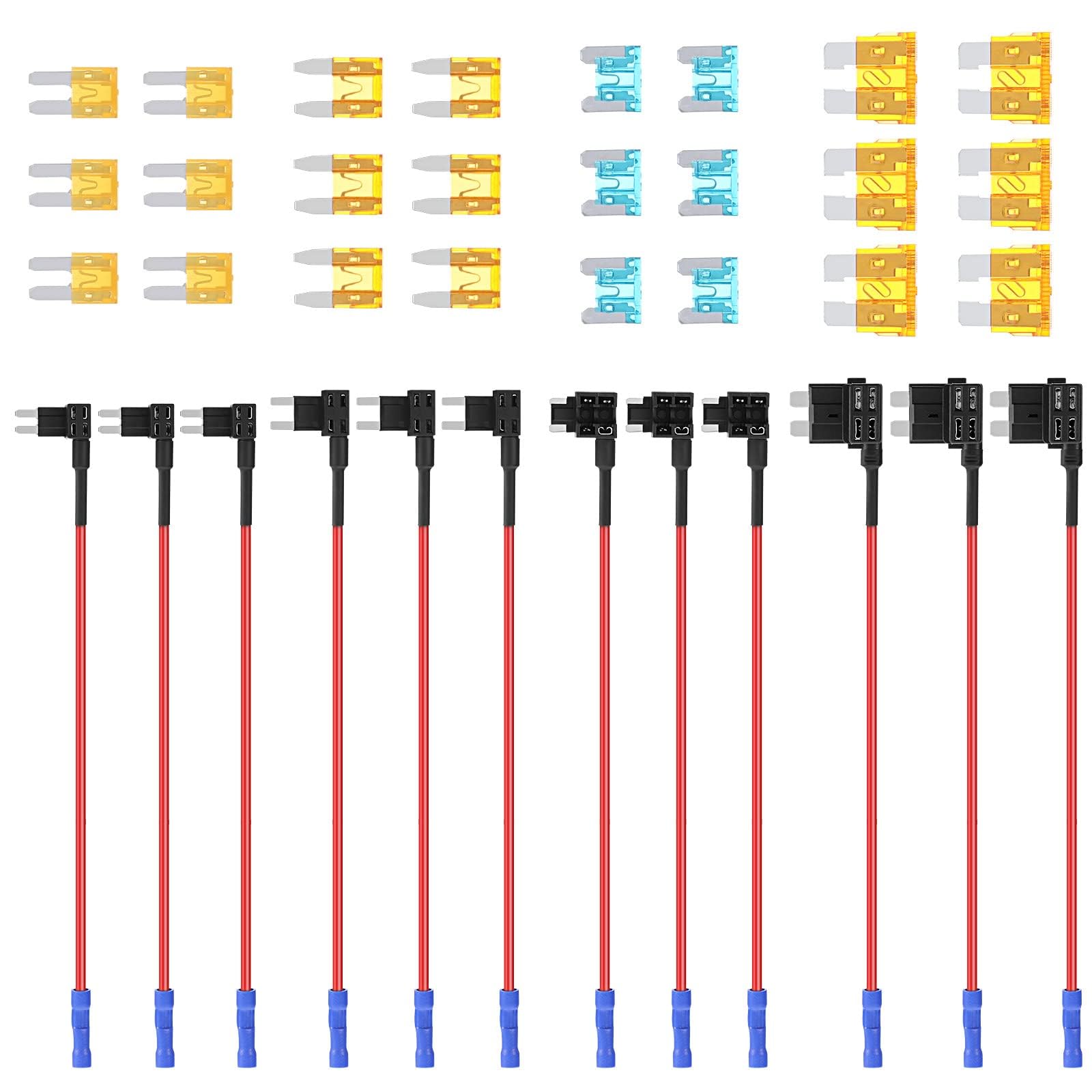 tlidfgeo 36pcs Car fuse Tap Set, 4 Types 12V Piggy Back Mini Adding Circuit Adapter fuse Kit Holder Mini Low Profile Tap Adapter for Cars Boats Trucks