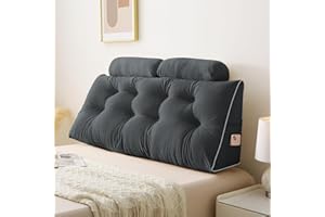Sasttie Headboard Pillow Queen, Wedge Pillow Headboard for Bed Sitting Up, Back Support Pillows for Reading, Sitting or Working with Detachable 2 Pack Neck Bloster Pillows, Dark Grey