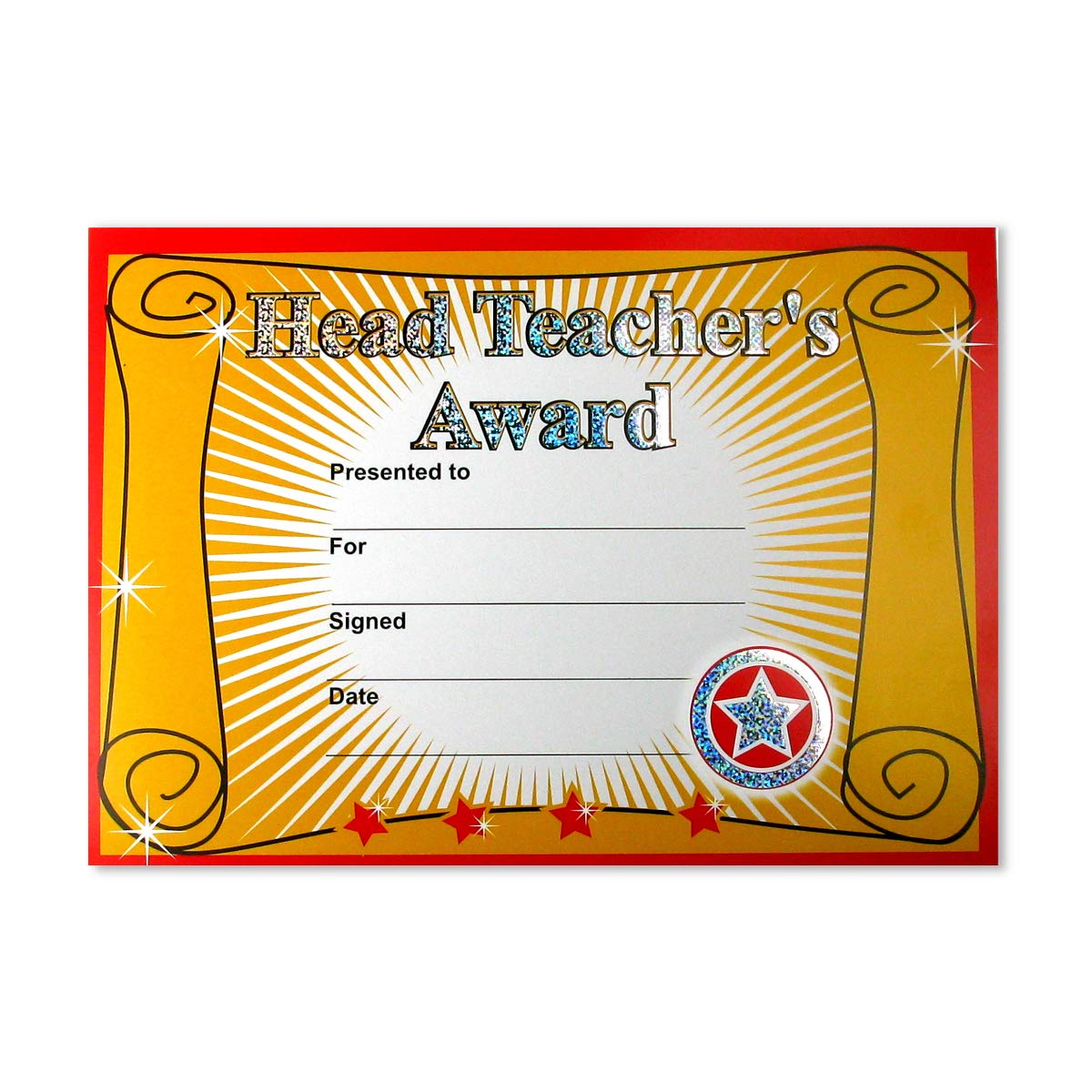 SuperStickers Head Teacher's Award Sparkling School Certificate (A5). Pack of 20.