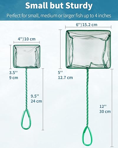 Pawfly 4 & 6 Inch Aquarium Fish Net Set with Braided Metal Handle Square Green Net Pawfly 4 & 6 Inch Aquarium Fish Net Set with Braided Metal Handle Square Green Net