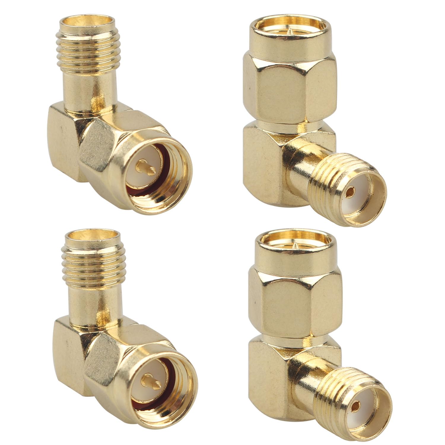 Futheda 4PCS SMA Male to Female Right Angle 90 Degree Elbow Connector Gold-Plated RF Adapter Compatible with 4G LTE Antenna FPV Drone Backup Camera Wi-Fi Router Radio Walkie Talkie Signal Booster
