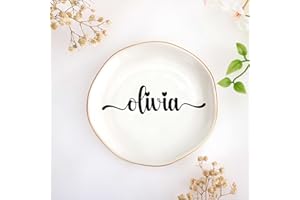 JoycuFF Olivia Personalized Name Ceramic Jewelry Tray, Mothers Day Christmas Anniversary Engagement Birthday Gifts for Women Couples, Trinket Dish for Rings Earrings Necklaces Bracelets Keys
