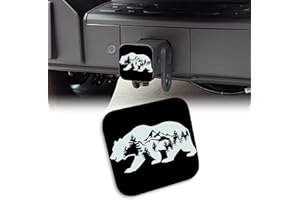 UUCBTAH Tow Hitch Cove Bear Forest Mountain Trailer Hitch Cover Universal 2" Square Hitch Cover Plug Cap,Heavy Duty Trailer Hitch Tube Rubber Covers for Trucks SUV Cars