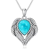 DOLIOX Genuine Turquoise Teardrop Pendant Necklace with Leaf, Sterling Silver Boho Native Western Jewelry Birthdays Gift