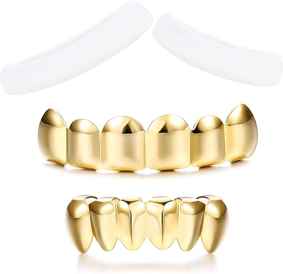 Finrezio Gold Plated Grillz Hip Hop Teeth Top and Bottom