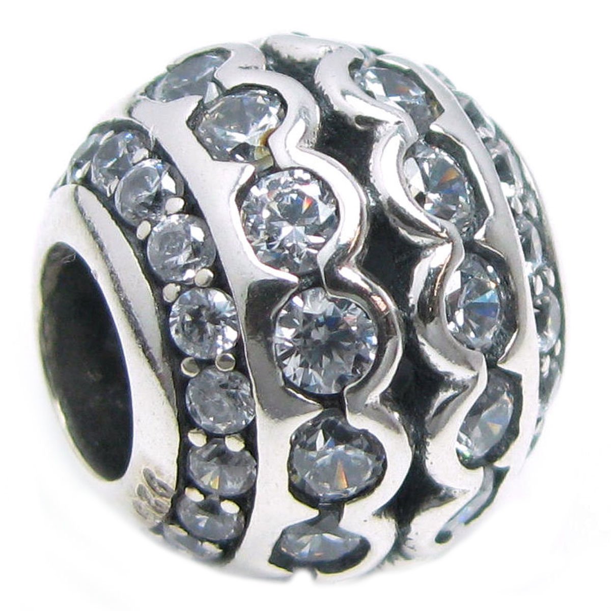 Queenberry Sterling Silver Enthic Flower Cubic Zirconia European Style Bead Charm