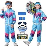 Ezuwail Kids 80s 90s Tracksuit Outfit for Boys Girls 6Pcs Unisex Retro Windbreaker Toddler Workout Hip Hop Dance Costume
