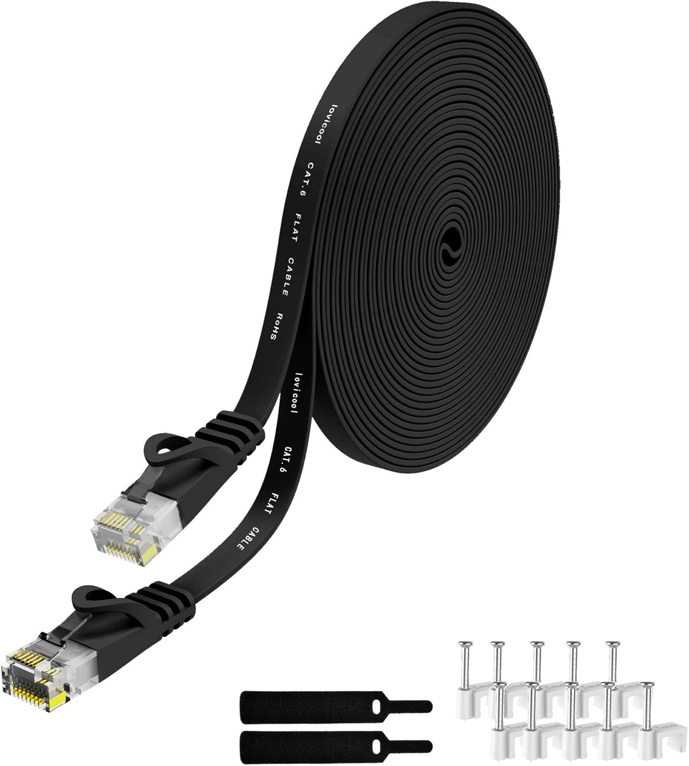 Lovicool Cat6 Ethernet Cable 8m,High-Speed Patch Cable RJ45 Connector,CAT 6 Lan Network Cords Flat Design 250Mhz/s UTP for Console PS3