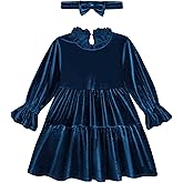 AlisOker Baby and Toddler Girls Velvet Dresses Christmas Dress Long Sleeve Birthday Party Playwear Dress Fall Winter Clothes